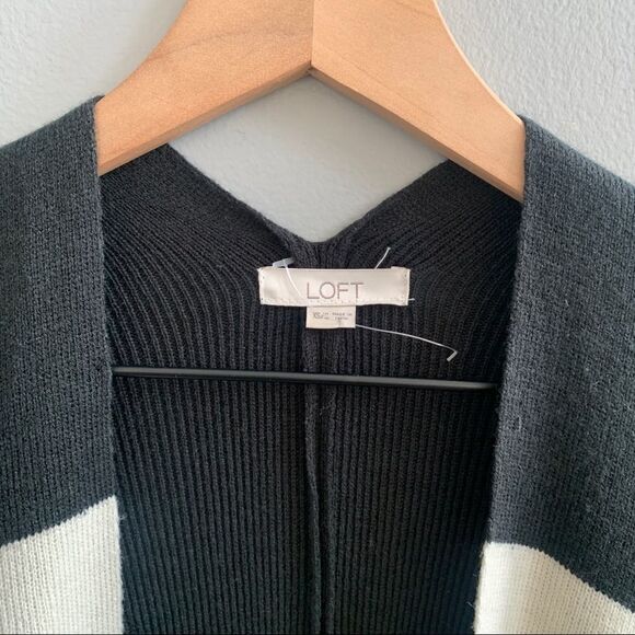 LOFT Striped Knit Sweater Poncho Cape Shrug Cardigan Black White Stripes XS/S - Picture 3 of 7